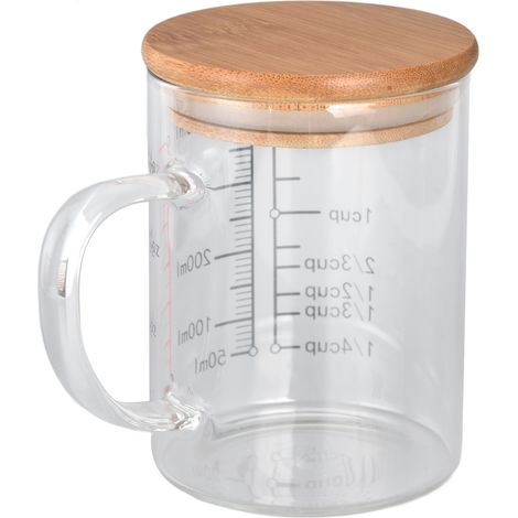 Messbecher aus Glas mit V-förmigem Ausguss, gut lesbarer Skala und komfortablem Griff, Kaffeetasse aus Borosilikatglas (400 ml) (1/5)