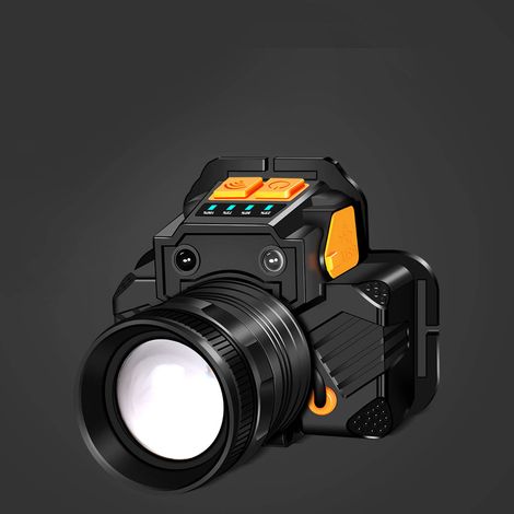 LED-Stirnlampe mit drehbarem Zoom, USB-aufladbar, leistungsstarke Outdoor-Leuchte, weißes Licht mit Akku (1/3)