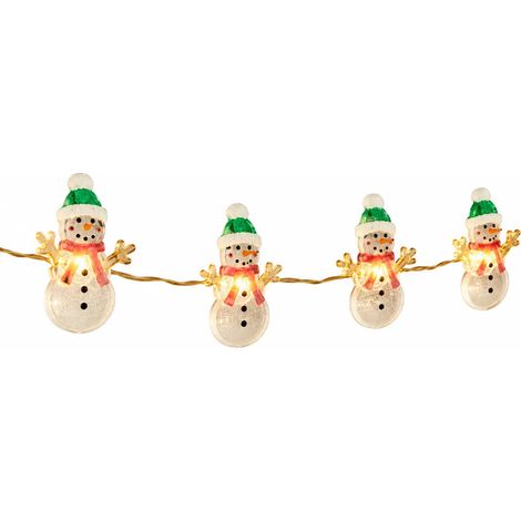 Cadena luminosa navideña con 20 muñecos de nieve LED 190 cm a batería
