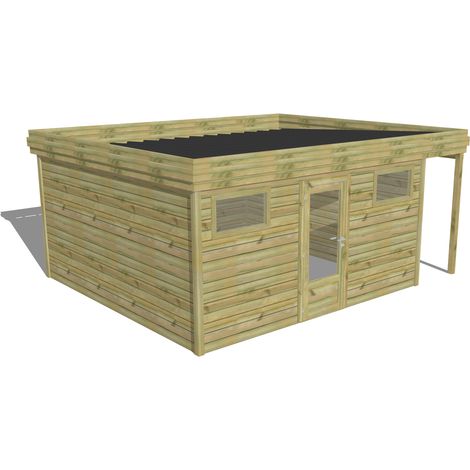ABRI DE JARDIN bois Pin autoclave 27mm - 5,34x4,34m / 23,2m2 - Bac acier - Abri Français (1/5)