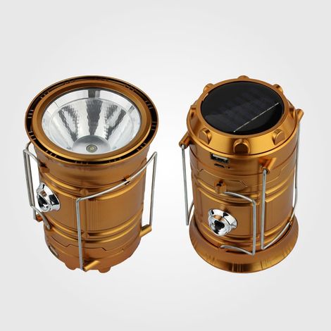 KOWOLL Lanterne de camping solaire et rechargeable par USB – Lampe torche LED portable à énergie solaire (dorée) [Classe énergétique A+] (1/5)