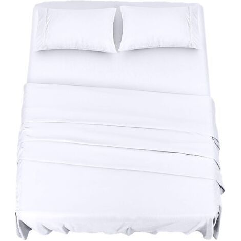 Polyester Microfibre Parure de lit (4 pièces, Blanc) - 1 Drap Housse 150x200cm, 1 Drap Plat 266x259cm et 2 Taies d'oreiller 50x75cm (1/5)