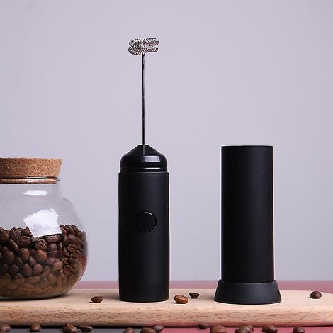 Milchaufschäumer mit Ständer, Kaffeeaufschäumer, elektrischer Getränkemixer, Handmilchaufschäumer, Matcha-Besen, Mini-Mixer, Kaffeerührstäbchen – Schwarz (1/5)