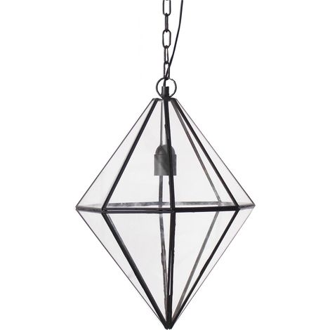 Suspension florale en verre décoré style industriel noir - noir structure métal et verre transparent (1/3)