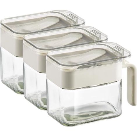 Set aus 3 Gewürzgläsern aus Glas mit staubdichtem Deckel Löffel und Griff für Zucker und Salz zur Aufbewahrung von Lebensmitteln auf der 13 1 x 7 7,1 (1/5)