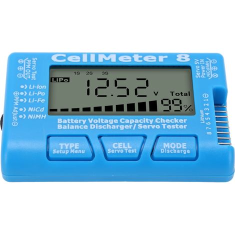 Digitaler Akku-Kapazitätsprüfer, Tester, Detektor, Akku-Balancer, Entlader, Servo-Tester für LiPo-Akkus (blau) (1/5)