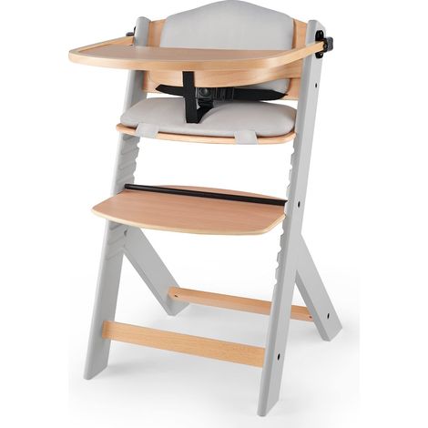 kk Kinderkraft Seggiolone Pappa in Legno ENOCK, con Cuscino, Evolutivo, Multifunzionale, Sedia Ergonomica, Altezza Regolabile, dai 6 Mesi ai 10 Anni, Grigio (1/5)