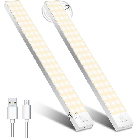 2 Pack Lampe Placard, Détecteur Mouvement, LED 3000K, Batterie 1500mAh, USB Sans Fil, Pour Armoire, Escalier (1/5)