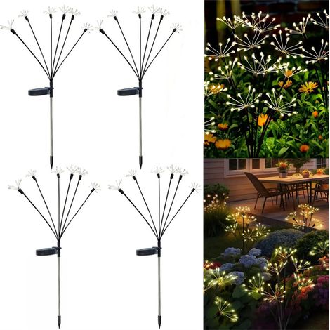 Lampes solaires étanches, feux d'artifice solaires d'extérieur blanc chaud, décoration d'Halloween, pour pot de fleurs, lot de 4, de jardin (1/5)