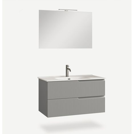 Mobile bagno sospeso con specchio e lavabo 90cm Venere - Grigio