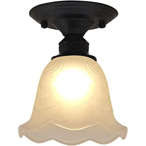 Plafonnier semi-encastré à 1 lumière, abat-jour en verre noir et blanc en forme de fleur – Plafonniers for couloir, foyer, douille E27 (sans ampoule) (1/4)