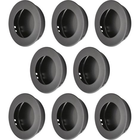 Lot de 8 poignées de porte rondes encastrées en acier inoxydable pour porte coulissante de cuisine (noir) (1/5)