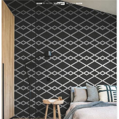 Mosaïque Art factory hexagone 2.6x2.2cm motif Pizzicato noir et blanc sur trame nylon 33.3x33.3cm Satiné - Boîte de 1 m2 (1/2)
