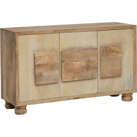 Made In Meubles – Buffet en bois de manguier 130x40x77 cm – 3 portes avec poignées originales – Meuble de rangement élégant pour salon (1/5)