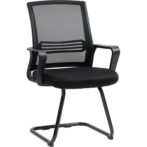 Chaise de bureau en filet sans roues, base luge, pour conférence, salle d'attente, accueil, noir (1/5)