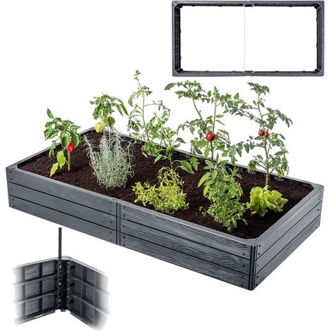 KADAX Gartenbeet, Hochbeet, Pflanzenbeet zum Anbau, Rechteckig, Anthrazit