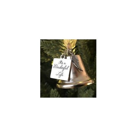 Ornement cloche d'ange de Noël avec charme aile, acier inoxydable, avec 2 rubans interchangeables –