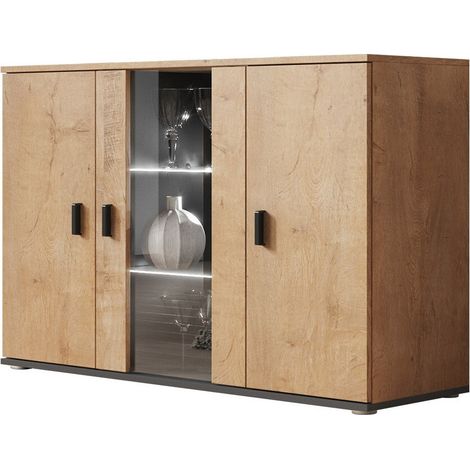 Buffet Tornola 106, Chêne de Lefkas + Noir, 80x120cm, Le nombre de portes: 341cm, Verre, Stratifié