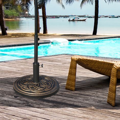 Base parasol jardin poids net 12kg porte-ombrelle rond résine 38/48mm poteaux acier terrasse extérieure Ø45x33cm, bronze