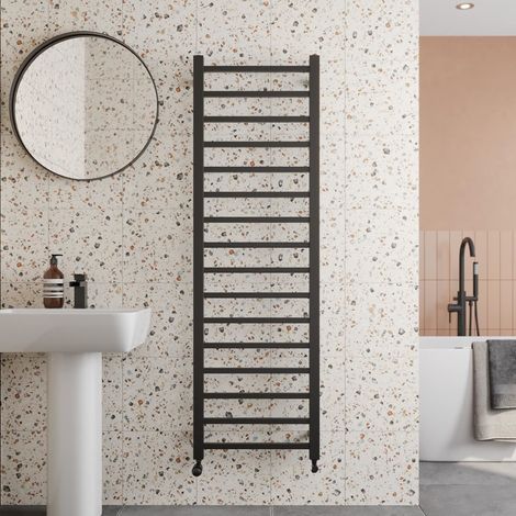 Solaro Designer Matt Black Heated Towel Rail Square Bar Bathroom Radiator Ladder Wall Mounted 1600 x 500mm (1/4)