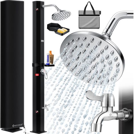 KESSER® Solardusche 40- 60 Liter Solar Gartendusche warmes Wasser max. 60°C Inkl. Metall-Duschablage & Schutzhaube Pooldusche Camping Regendusche Schwarz / 60 Liter (1/5)