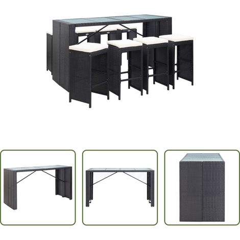Poly Rattan - 9-tlg. Gartenbar-Set Poly Rattan Schwarz (1/5)