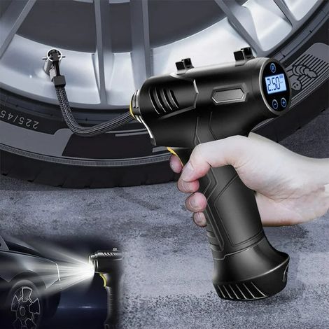 Tragbarer kabelloser Mini-Luftkompressor und Reifenpumpe mit LED-Display und eingebauter Batterie für Auto, Fahrrad, Motorrad un