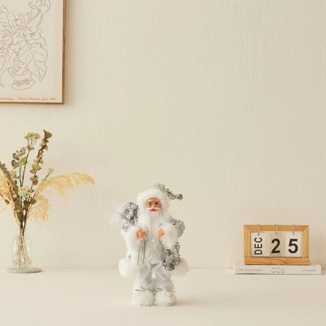 Babbo Natale Decorativo 30 cm – Statuetta Artigianale in Tessuto Non Tessuto e Plastica, Abito Argento Elegante – Ideale per Interni Casa e Ufficio (1/4)