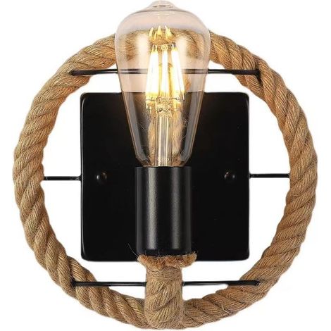 Applique murale en corde de chanvre style loft Applique murale de couloir style industriel rétro Luminaire décoratif à ampoule Edison antique (1/3)