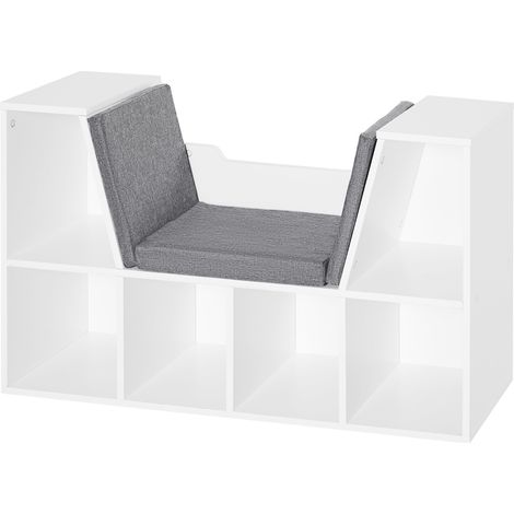 HOMCOM Libreria Scaffale a 6 Sezioni 2 in 1 con Cuscini Morbidi in Legno Bianco