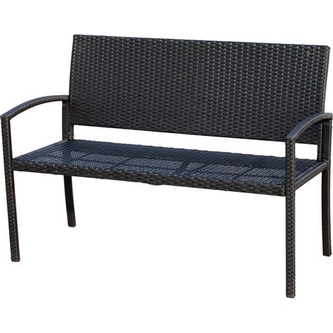 Banc de jardin 2 places, banc d'extérieur avec dossier et assise en rotin PE, charge maximale 240 kg, 122 x 60 x 85 cm, noir (1/5)