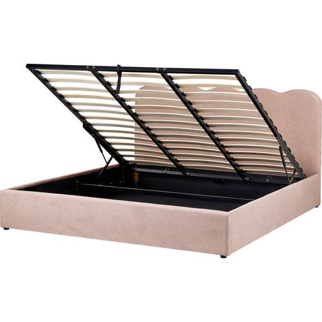 Cama con somier de tela 180 x 200 cm con cabecero espacio almacenaje elevable rosa pastel Nanterre (1/5)