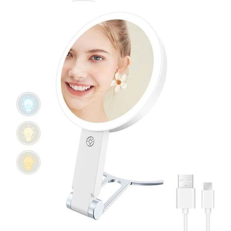 Miroir de maquillage double face avec lumière LED réglable, grossissement 1X/30X (1/5)