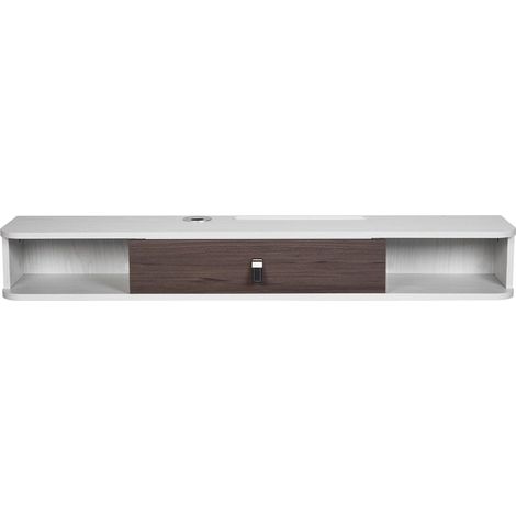 Meuble TV mural moderne 119 cm avec rangement et passe-câbles, étagère suspendue blanche pour lecteur DVD et console de jeux (1/5)