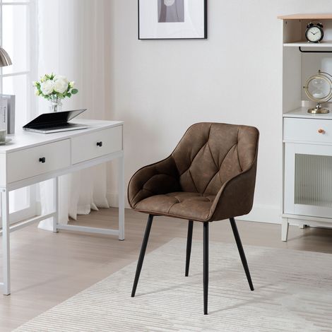 WOLTU 1x Esszimmerstuhl, Küchenstuhl ergonomische, Loungesessel Polsterstuhl mit Armlehnen Rückenlehne, aus Vintage-Kunstleder Metallbeine, für Esszimmer, Wohnzimmer, Schlafzimmer, Dunkelbraun (1/5)
