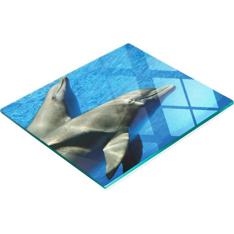 Tabla de servir de cocina de vidrio templado con diseño de delfines, 60x52 cm (1/5)