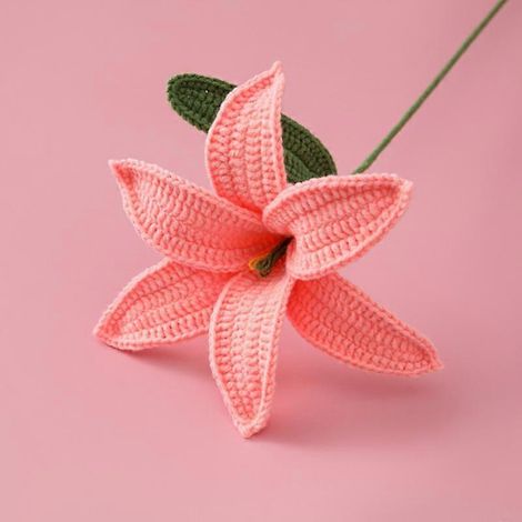 fleur artificielle de lys au crochet, décoration intérieure, cadeau d'anniversaire, en coton tissé à la main.pastèque rouge (1/5)