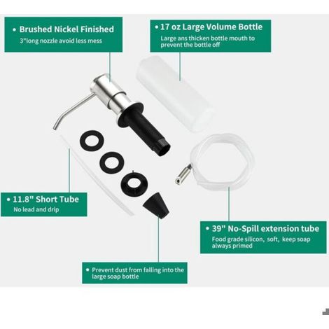 Distributeur de Savon Encastrable, Distributeur Savon Evier Cuisine, avec Bouteille 500ML et Ensemble de rallonge de 1,0 m (1/5)