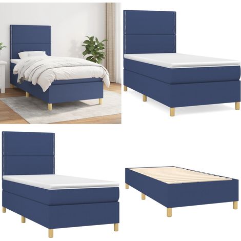 Cama box spring con colchón tela azul 90x200 cm - Colchón de muelles - Cama box spring