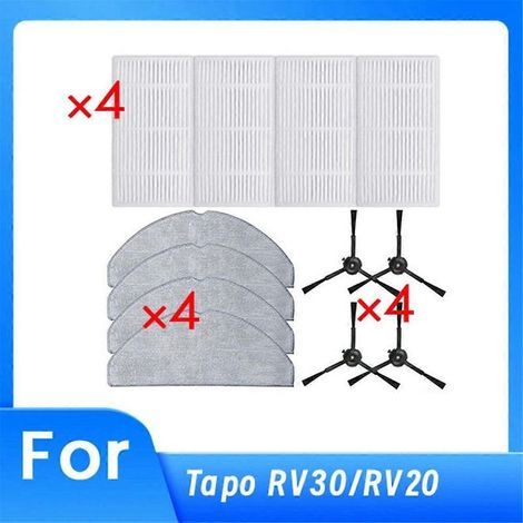 Lot de 2 kits de pièces de rechange pour robot aspirateur Tapo RV30 RV20, 1 brosse latérale et 1 filtre en tissu par kit, installation sans outil, filtration efficace des poussières fines (1/5)