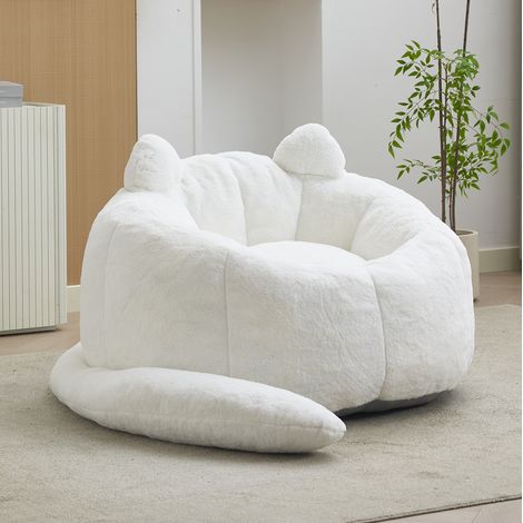 Canapé pouf 112x112x77 cm en tissu peluche blanc, gain de place pour salon moderne FloraGrace (1/5)
