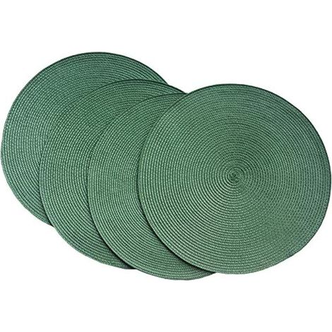 Lot de 4 sets de table ronds en plastique tissé de 38 cm, élégants et pratiques, vert foncé