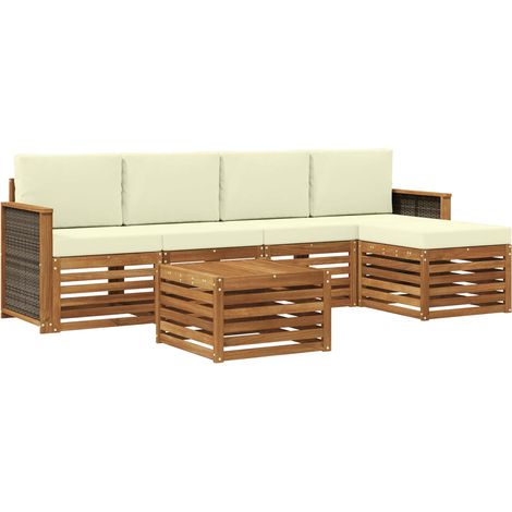 Conjunto de sofás de exterior con cojín 6 pcs Natural y Crema vidaXL