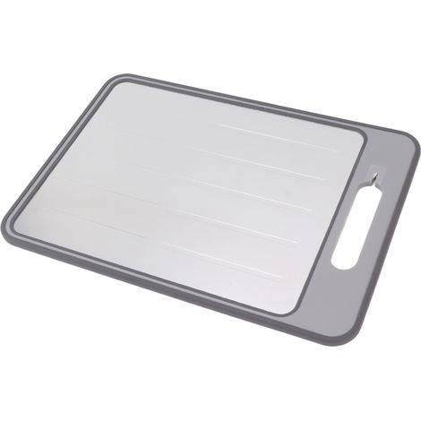 Planche à découper double face avec plaque de décongélation et d'affûtage rapide et aiguiseur de couteaux intégré pour la cuisine, grise (1/5)