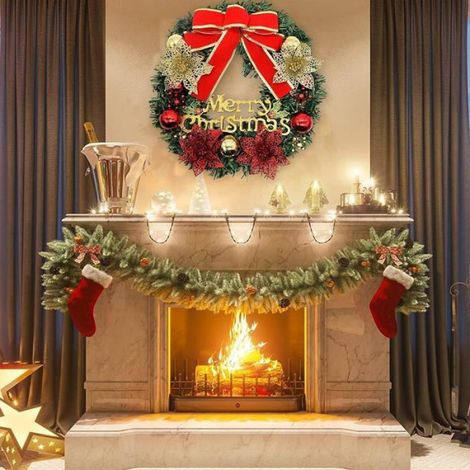 Couronne De Noel - 30 Cm - Guirlande De Sapin Artificielle Avec Nœud Fleur Multicolore - Pour Porte Mur Fenêtre Cheminée - 1 Pièce (1/5)