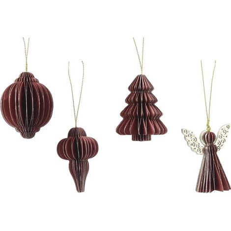 Set de 4 pendientes navideños en papel nido de abeja rojos 6 cm