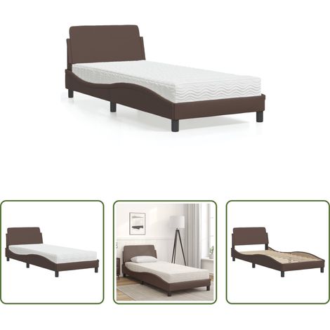 Matelas en mousse -  Lit avec matelas Dover marron 90x200 cm similicuir (1/5)