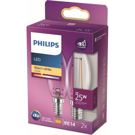 ampoule LED Flamme E14 25W Blanc Chaud Dépolie, Verre, Lot de 2 (1/5)