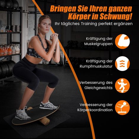Planche d'équilibre en bois avec tapis antidérapant et rouleau pour yoga, fitness et entraînement sportif (1/5)