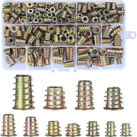 230 Pièces Insert Fileté Bois, Alliage de Zinc Hexagonale écrous Inserts Filetage Extérieur, M4/M5/M6/M8/M10 écrous à Six Pans Creux, écrous à Enfoncer pour Inserts Filetés de Meubles en Bois (1/5)